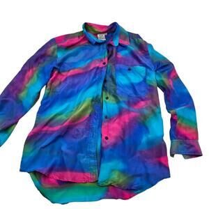 Vintage Women The Silk Collection Pink Purple Blue Retro Button Silk Blouse Sz 6